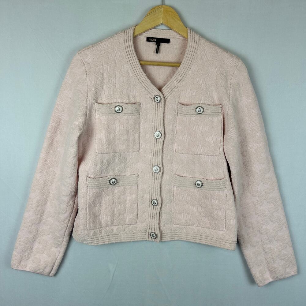 Maje Madere Textured Blazer Cardigan Sweater Jacket Pink Women's Size 3 or US L